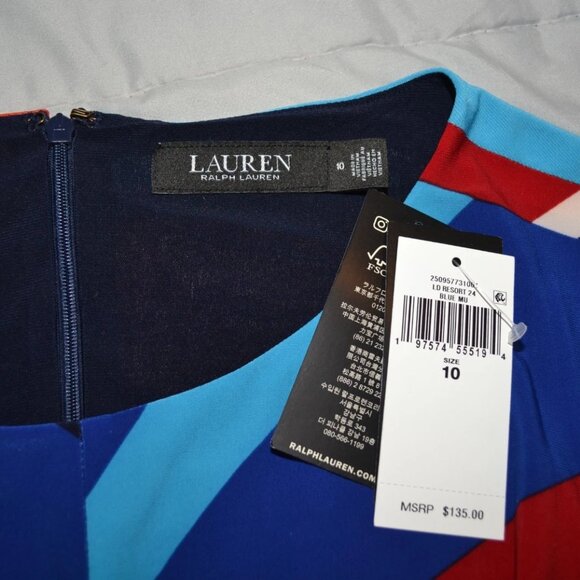 Lauren Ralph Lauren NWT Colorful sleeveless Twist front Jersey Dress, sz 10 - Picture 7 of 9